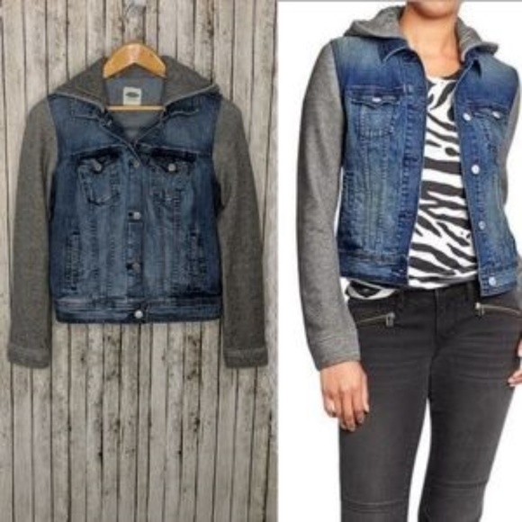 Old Navy Jackets & Blazers - Denim Jacket w/ Terry Sleeves and Hood